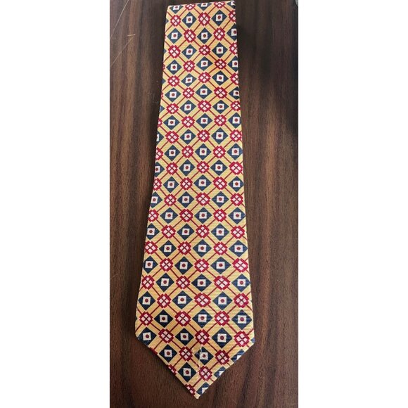 Vintage Men’s Tommy Hilfiger Tie 100% Silk Geometric Pattern Yellow Blue Red Whi - Picture 1 of 6